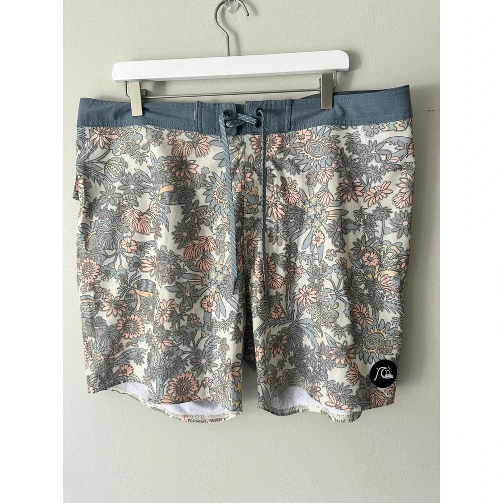 Quiksilver Highline Board Shorts Mens 38 Floral Recycled Hemp Stretch SwimTrunks